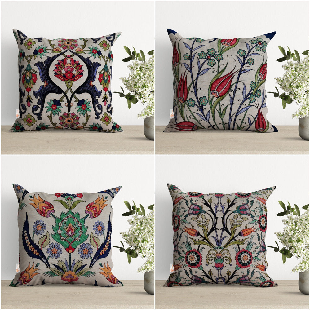 Turkish Tulip Tile Pattern Pillow Cover|Gobelin Tapestry Pillowcase|Woven Ethnic Throw Pillow Top|Handmade Authentic Outdoor Cushion Case