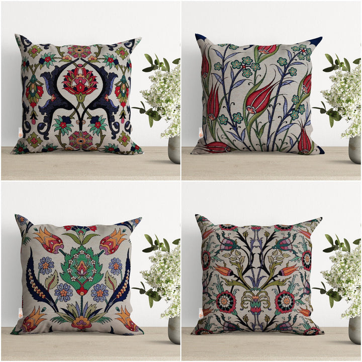 Turkish Tulip Tile Pattern Pillow Cover|Gobelin Tapestry Pillowcase|Woven Ethnic Throw Pillow Top|Handmade Authentic Outdoor Cushion Case