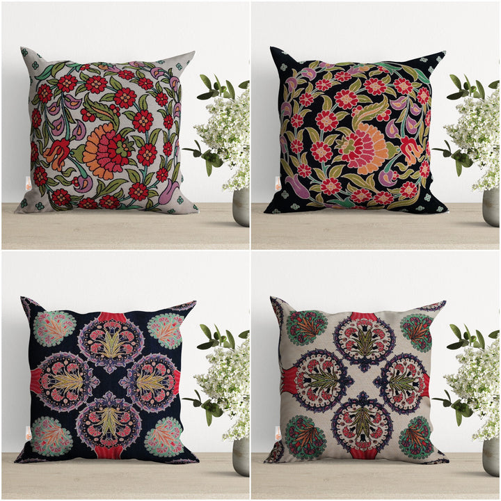 Turkish Tulip Tile Pattern Pillow Top|Gobelin Tapestry Pillowcase|Woven Ethnic Throw Pillow Cover|Handmade Authentic Outdoor Cushion Case