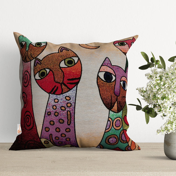 Cute Cats Tapestry Pillow Covers|Decorative Cats Pillowcase|Handmade Throw Pillow Case|Outdoor Cushion Cover|Cat Family Print Cushion Case