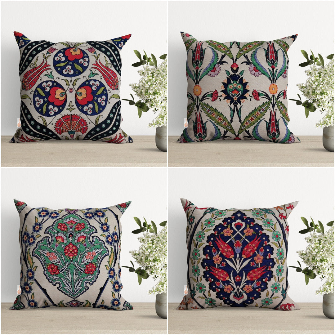 Turkish Tulip Tile Pattern Pillow Cover|Gobelin Tapestry Pillowcase|Woven Ethnic Throw Pillow Top|Handmade Rug Design Outdoor Cushion Case