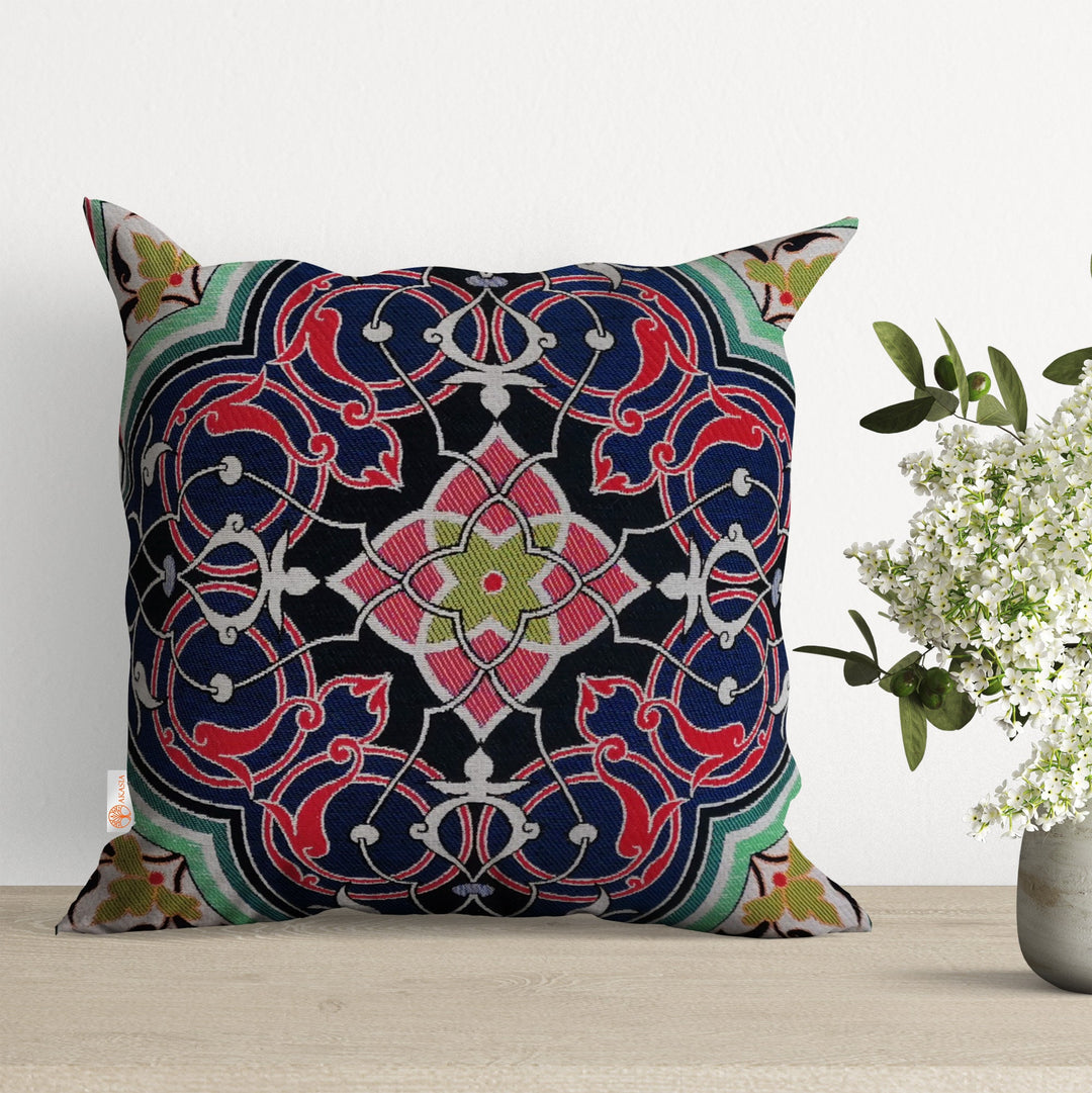 Tile Pattern Pillow Cover|Gobelin Tapestry Rug Design Pillowcase|Housewarming Throw Pillow Top|High Quality Woven Outdoor Indoor Cushion