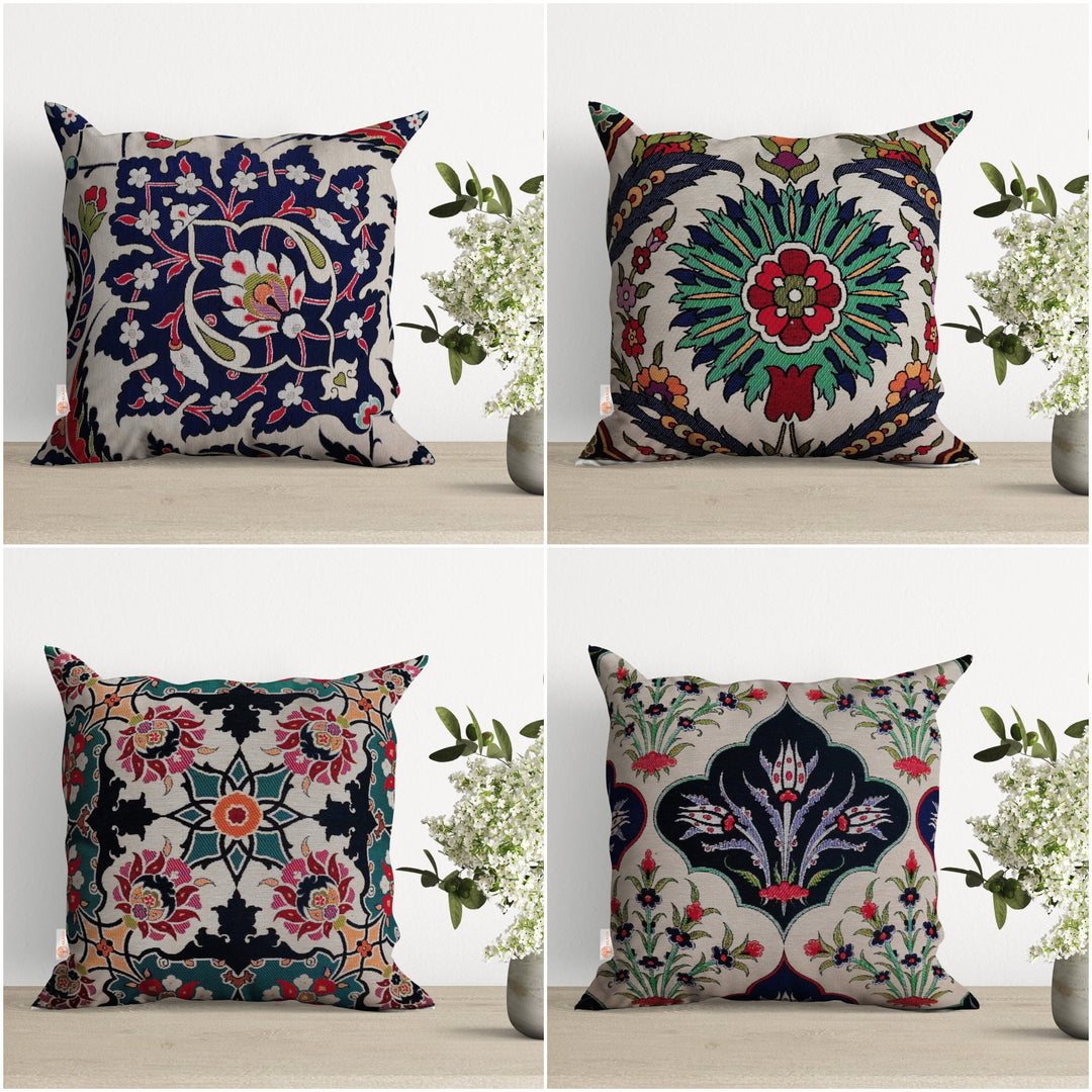 Geometric Pattern Pillow Covers|Decorative Floral Design Gobelin Cushion Case|Farmhouse Style Throw Pillow|Handmade Woven Outdoor Pillowcase