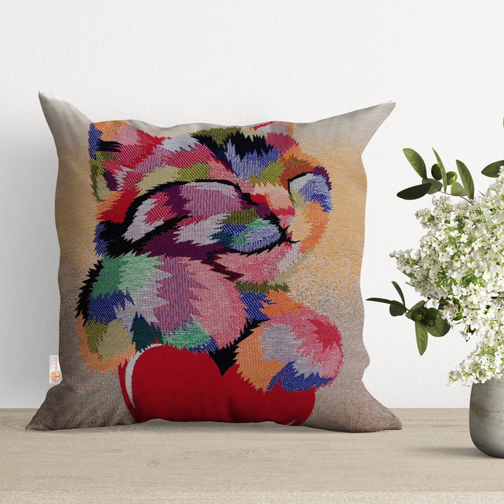 Cute Cats Pillow Cover|Belgian Gobelin Tapestry Pillowcase|Authentic Throw Pillow Top|Woven Ethnic Sofa Cushion|Colorful Cat Couch Pillowtop