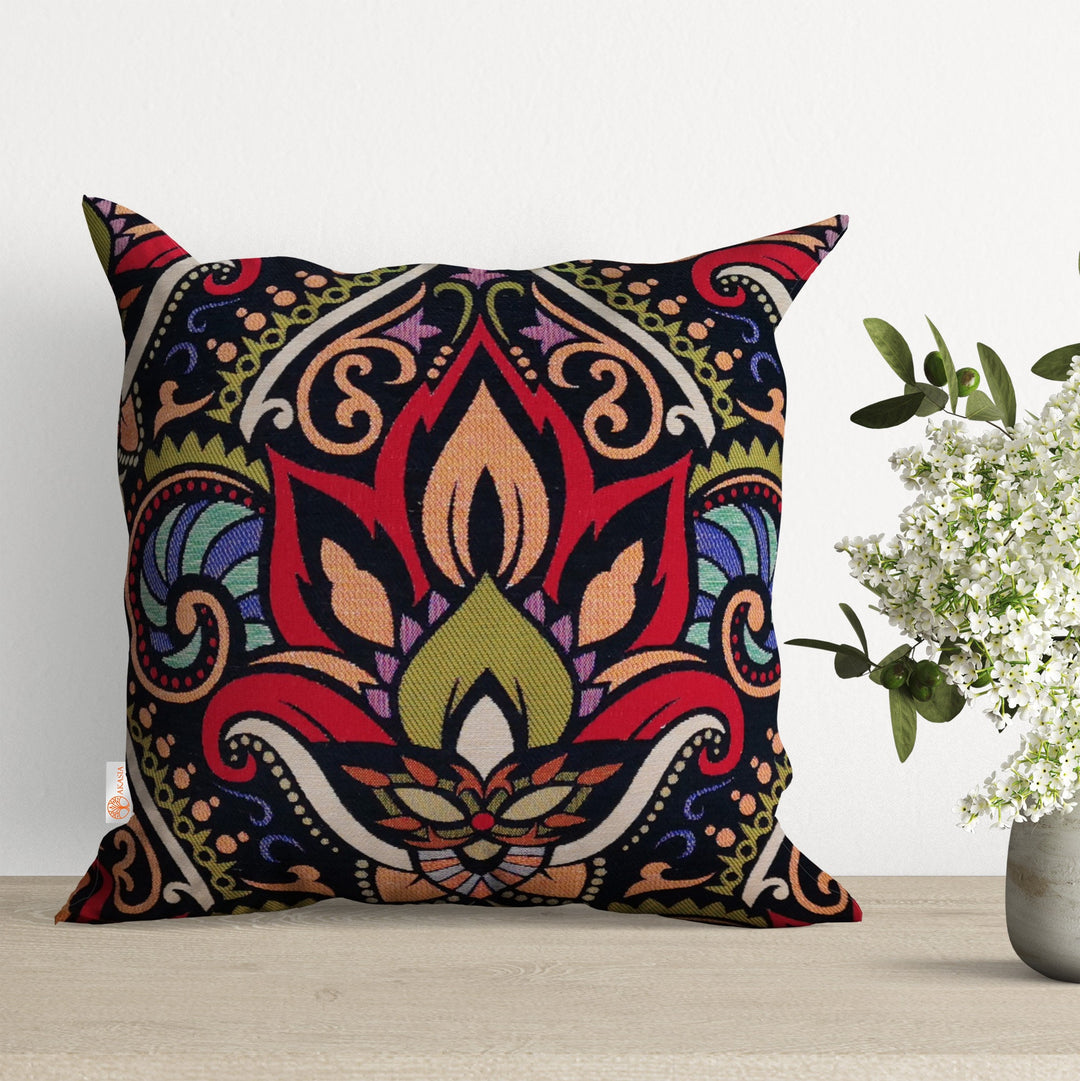 Tapestry Pillow Cover|Geometric Rug Design Pillowcase|Woven Ethnic Throw Pillow Top|Handmade Outdoor Pillow Cover|Colorful Gobelin Cushion