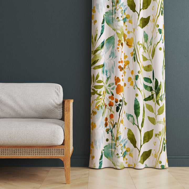 Floral Panel Curtain|Decorative Thermal Insulated Floral Window Treatment|Flower Painting Home Decor|Leaf Window Decor|Living Room Curtain