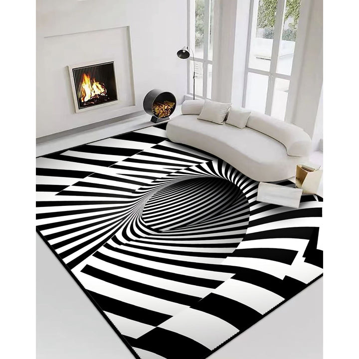 Optical Illusion Rug|Geometric Carpet|Black White 3D Illusion Area Rug|Machine-Washable Rug|Abstract Multi-Purpose Non-Slip Carpet