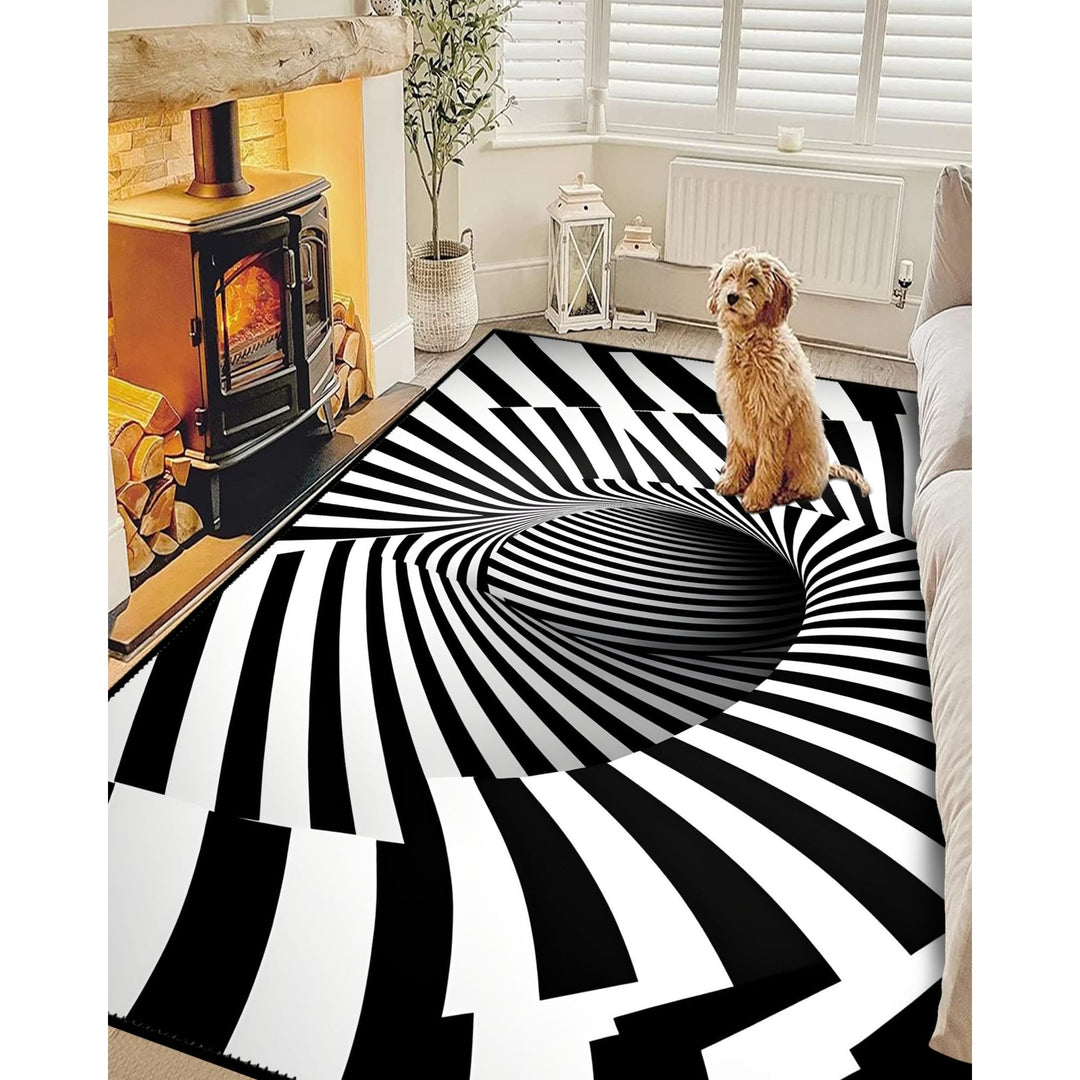 Optical Illusion Rug|Geometric Carpet|Black White 3D Illusion Area Rug|Machine-Washable Rug|Abstract Multi-Purpose Non-Slip Carpet