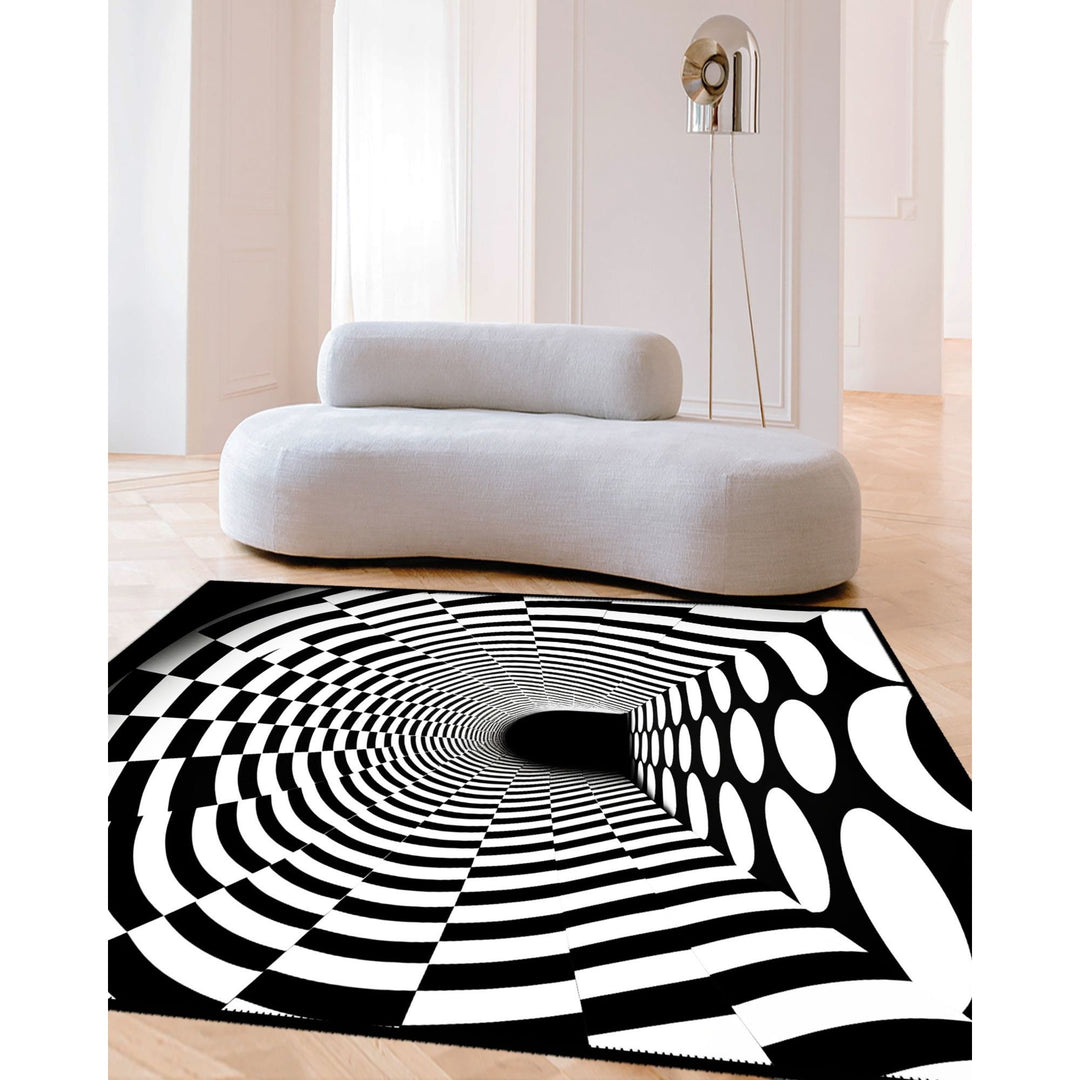 Optical Illusion Rug|Black White 3D Illusion Area Rug|Geometric Carpet|Machine-Washable Rug|Abstract Multi-Purpose Non-Slip Carpet