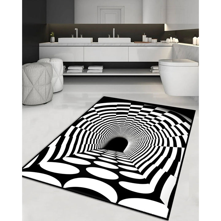 Optical Illusion Rug|Black White 3D Illusion Area Rug|Geometric Carpet|Machine-Washable Rug|Abstract Multi-Purpose Non-Slip Carpet