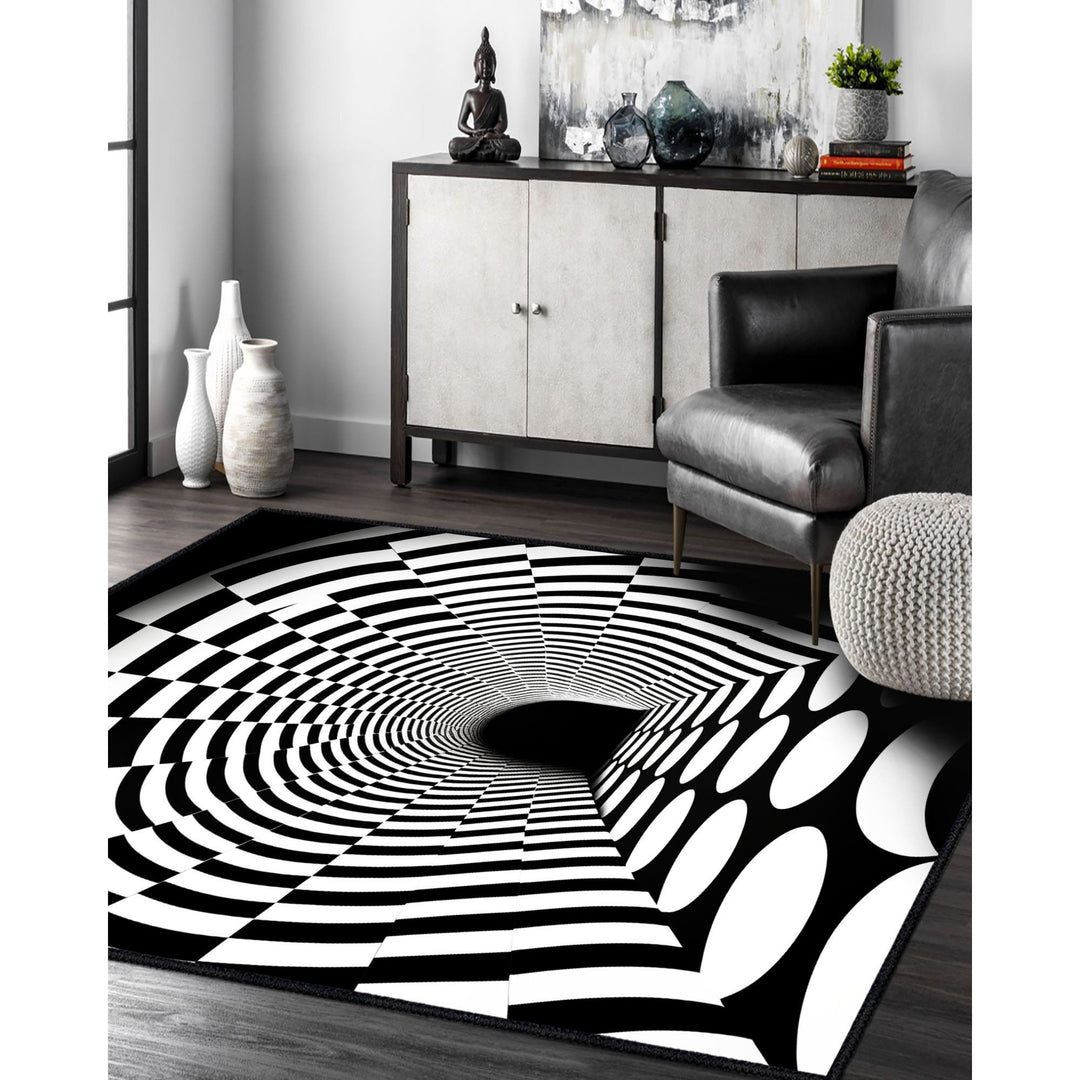 Optical Illusion Rug|Black White 3D Illusion Area Rug|Geometric Carpet|Machine-Washable Rug|Abstract Multi-Purpose Non-Slip Carpet