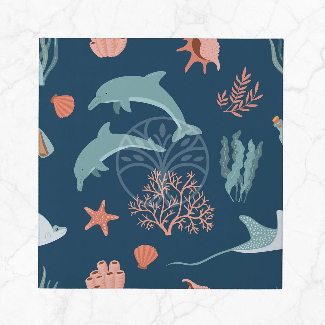 Nautical Fabric Napkin|Dolphin Handkerchief|Seahorse Cloth Serviette|Beach House Table Decor|Reusable Tableware|Jellyfish Coastal Napkin