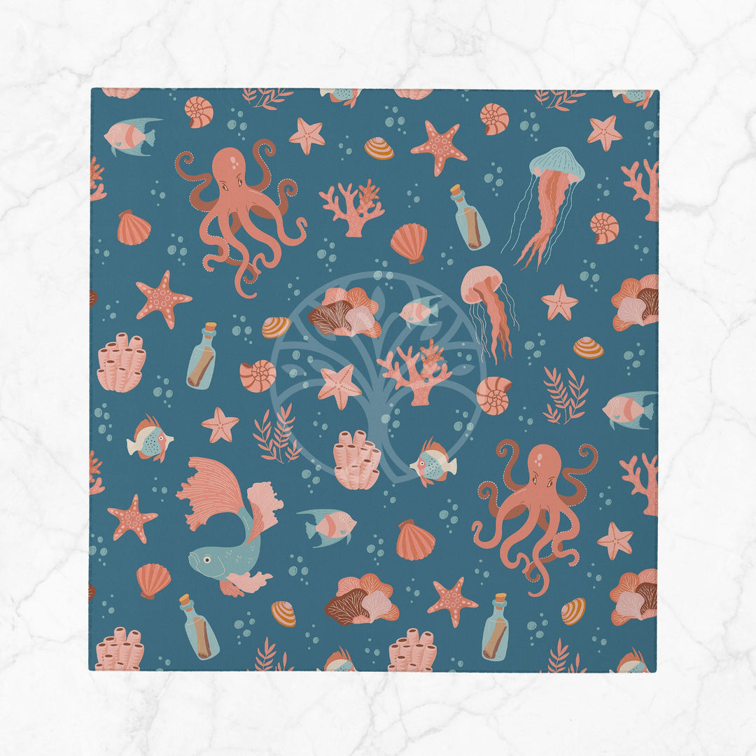 Nautical Fabric Napkin|Dolphin Handkerchief|Seahorse Cloth Serviette|Beach House Table Decor|Reusable Tableware|Jellyfish Coastal Napkin