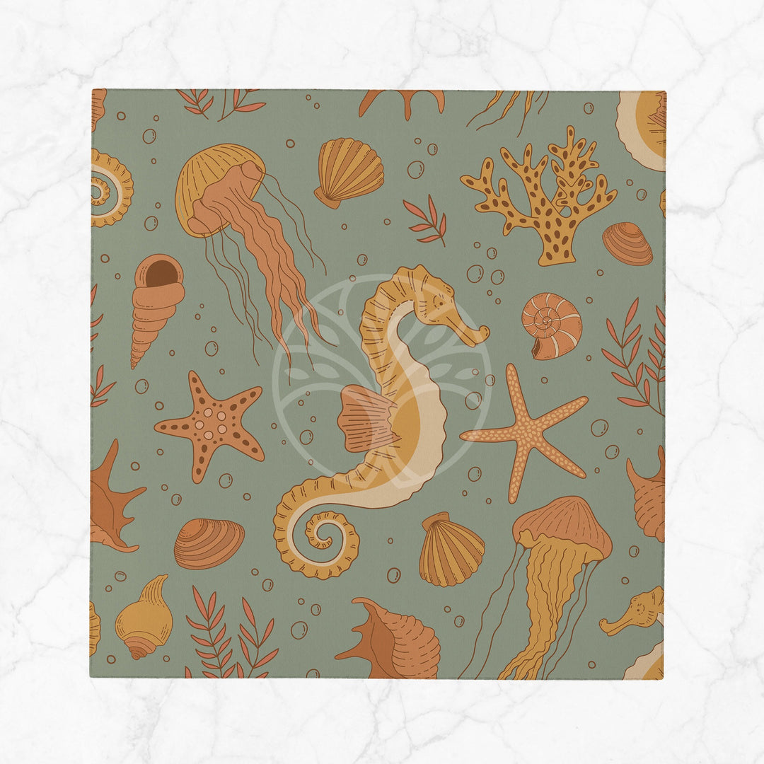 Nautical Fabric Napkin|Dolphin Handkerchief|Seahorse Cloth Serviette|Beach House Table Decor|Reusable Tableware|Jellyfish Coastal Napkin