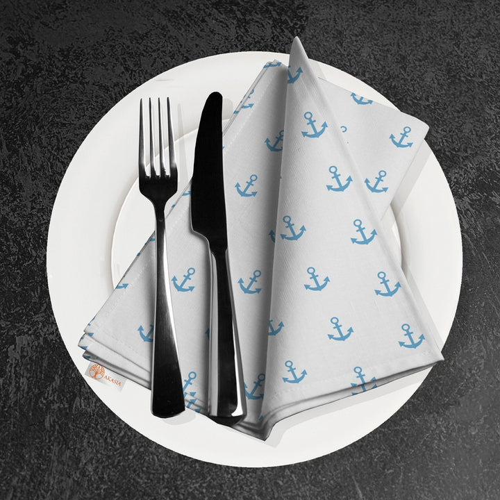 Nautical Fabric Napkin|Fish, Lighthouse and Anchor Print Napkin|Sea Wave Print Cloth Serviette|Beach House Table Decor|Coastal Tableware