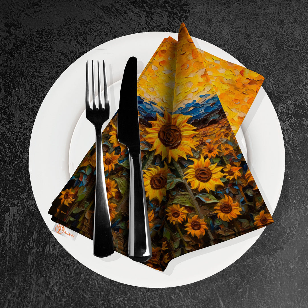 Sunflower Napkin|Fabric Fall Handkerchief|Sunflower Cloth Serviette|Farmhouse Autumn Tableware|Housewarming Napkin|Floral Napkin