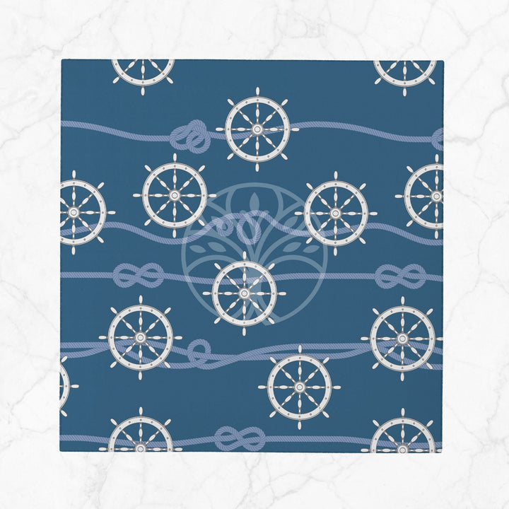 Nautical Fabric Napkin|Wheel, Anchor and Compass Print Napkin|Sailor Rope Print Cloth Serviette|Beach House Table Decor|Coastal Tableware