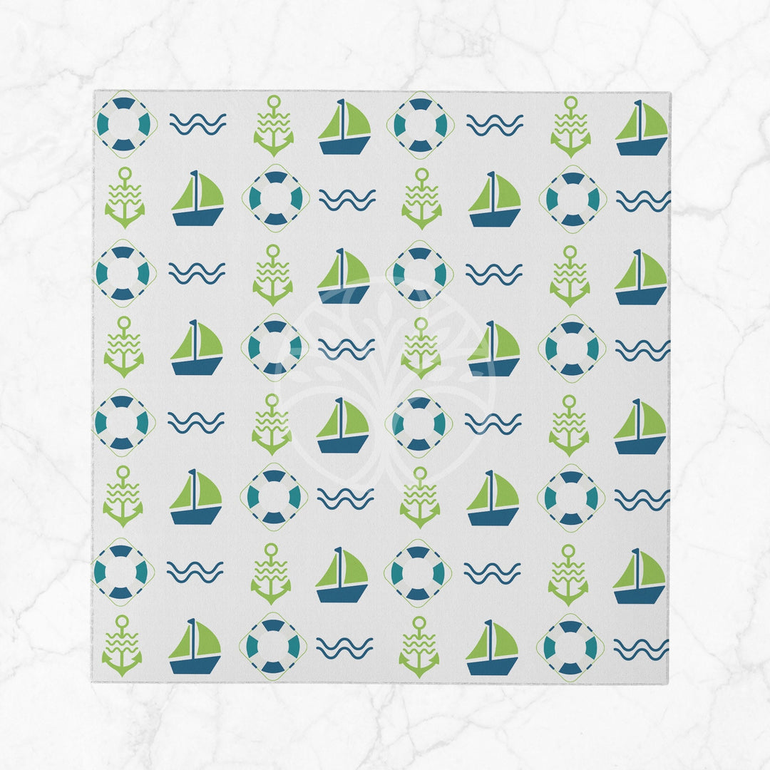 Nautical Fabric Napkin|Wheel, Sailing Boat and Anchor Print Napkin|Zigzag Print Cloth Serviette|Beach House Table Decor|Coastal Tableware