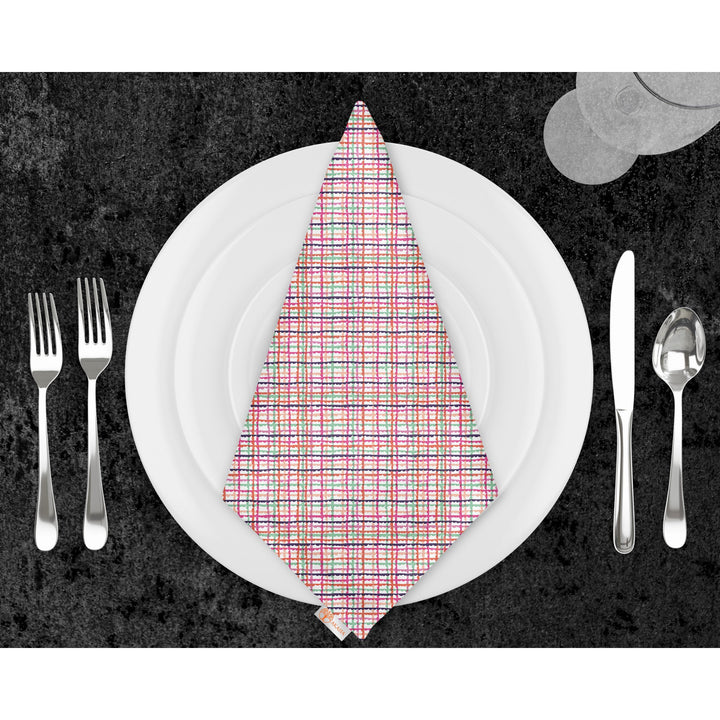 Plaid Fabric Napkin|Abstract Geometric Cloth Serviette|Pink Green Decor|Plaid Handkerchief|Farmhouse Table|Reusable Tableware|Boho Napkin