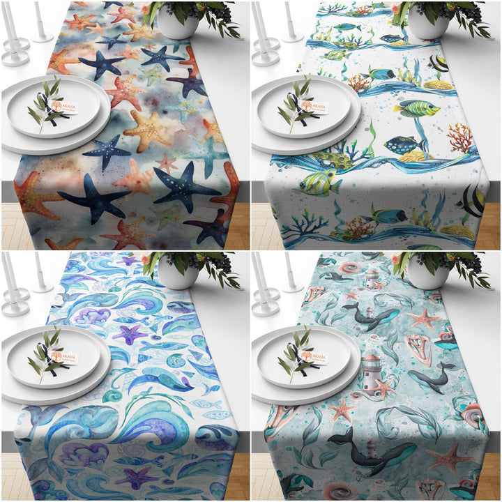 Beach House Runner|Fish Kitchen Decor|Decorative Table Top|Starfish Table Top|Whale Home Decor|Starfish Tablecloth|Coastal Runner