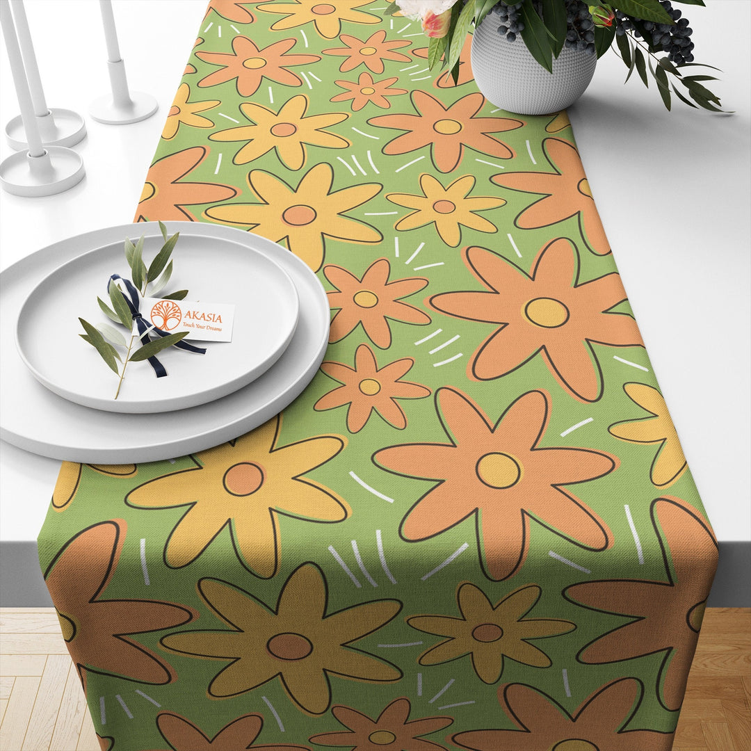 Modern Table Runner|Flower Tablecloth|Leaf and Flower Print Table Decor|Farmhouse Style Tabletop|Housewarming Floral Home Decor