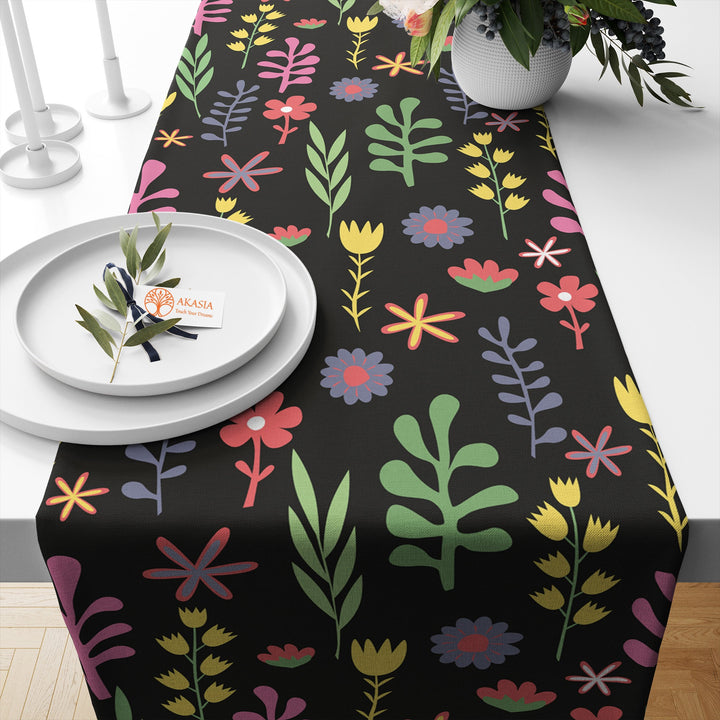 Floral Table Runner|Abstract Flower Tablecloth|Decorative Tabletop|Summer Home Decor|Farmhouse Kitchen Decor|Housewarming Lemon Table Cloth