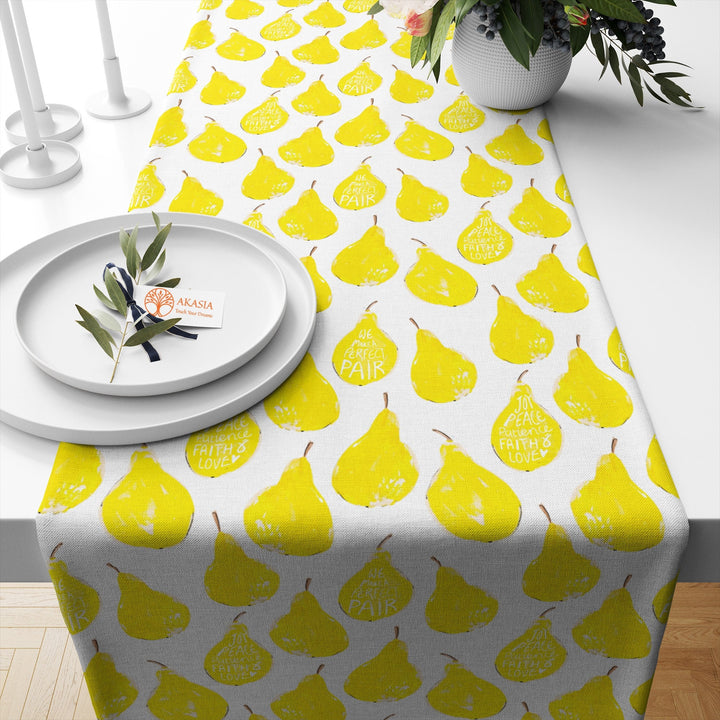 16x50 Pear Table Runner|Fruit Table Top|Floral Home Decor|Farmhouse Kitchen Tablecloth|Summer Tablecloth|Striped Tabletop