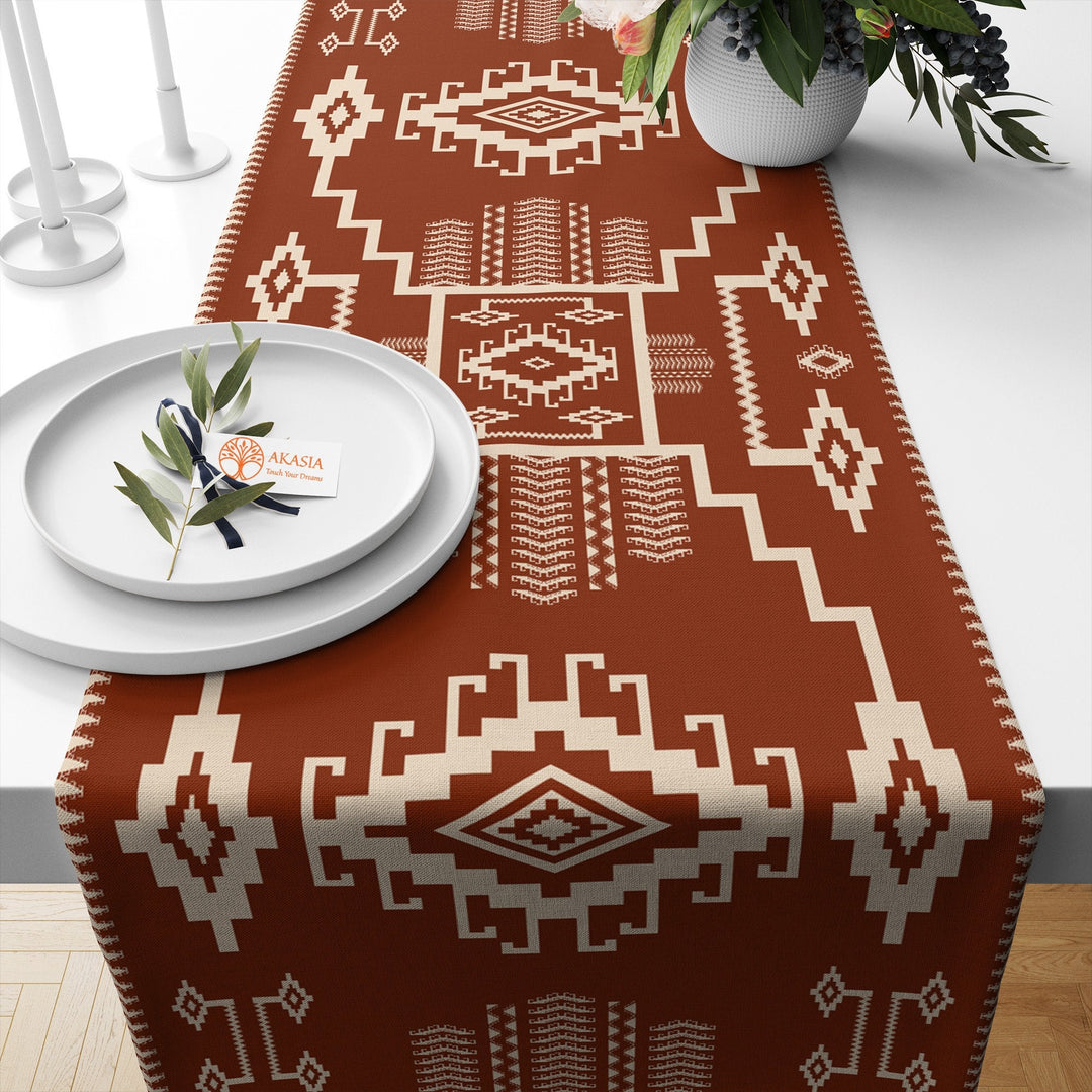 17x50 Rug Design Table Runner|Terracotta Table Top|Southwestern Decor|Aztec Home Decor|Farmhouse Kitchen Tablecloth|Authentic Runner