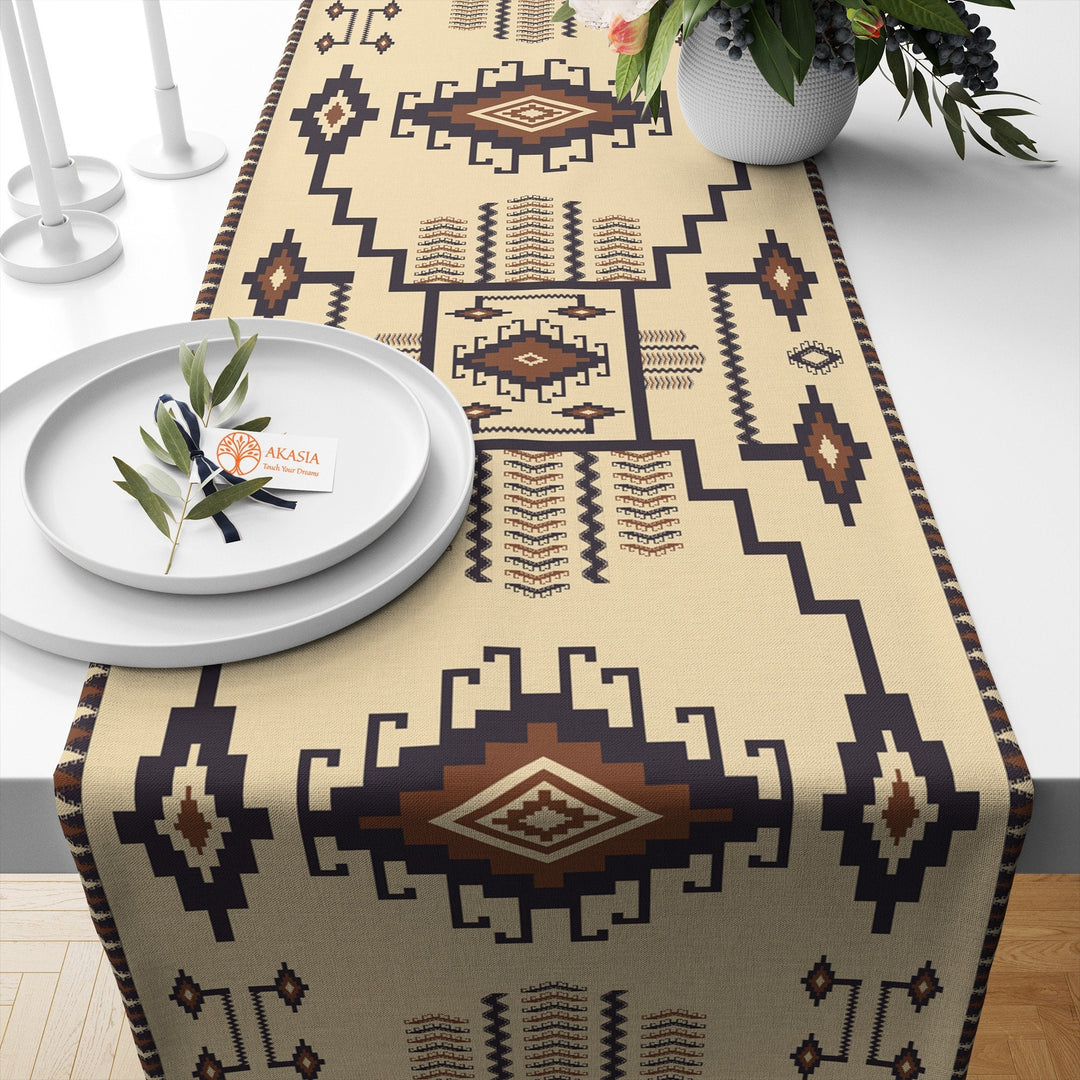 17x50 Rug Design Table Runner|Terracotta Table Top|Southwestern Decor|Aztec Home Decor|Farmhouse Kitchen Tablecloth|Authentic Runner