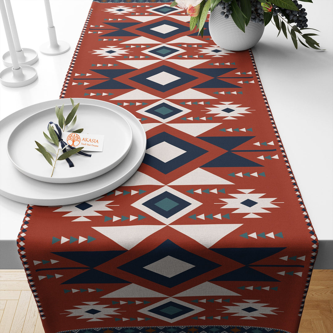 17x70 Rug Design Table Runner|Southwestern Decor|Terracotta Table Top|Aztec Decor|Farmhouse Kitchen Tablecloth|Decorative Authentic Runner