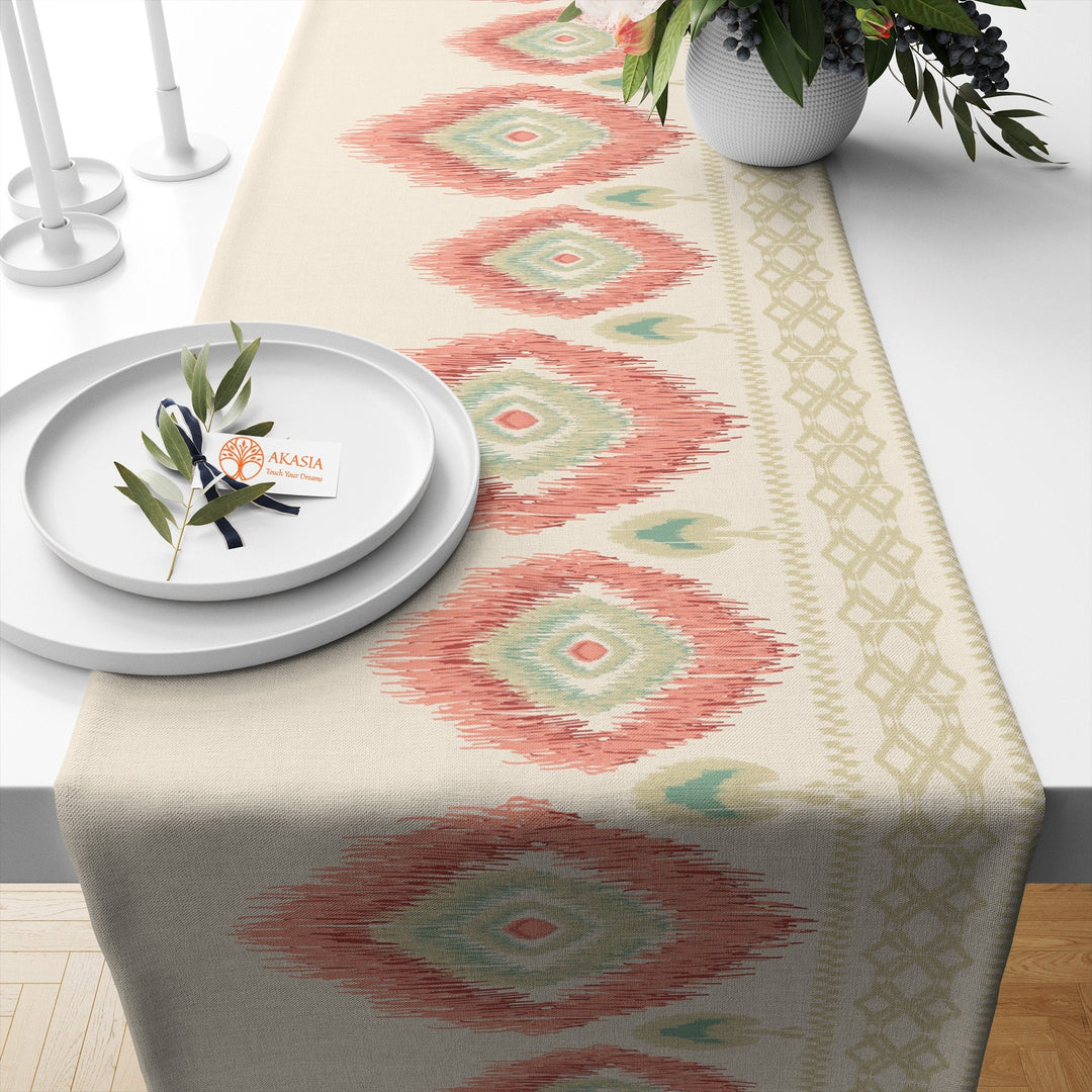 54x96 IKAT Table Runner|Authentic Table Top|Abstract Tablecloth|Ethnic Motif Decor|Farmhouse Kitchen Tablecloth|Decorative Runner