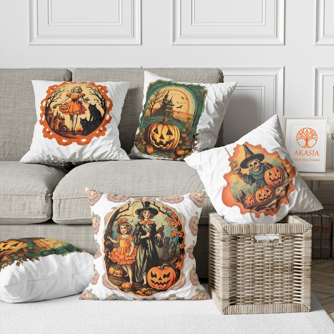 Halloween Pillow Cover|Carved Pumpkin Home Decor|Pretty Girl Pillow Case|Black Cat Pillowcase|Fall Cushion Case|Throw Pillowtop