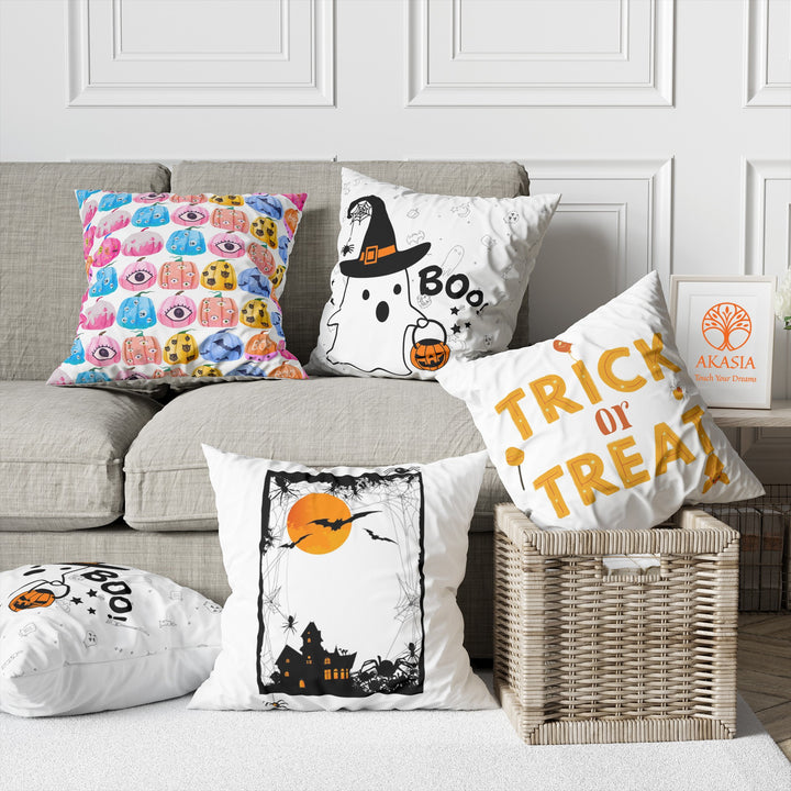 Halloween Pillowtop|Carved Pumpkin Decor|Boo Pillow Case|Ghost Pillowcase|Haunted House Cushion Case|Trick or Treat Cushion Cover