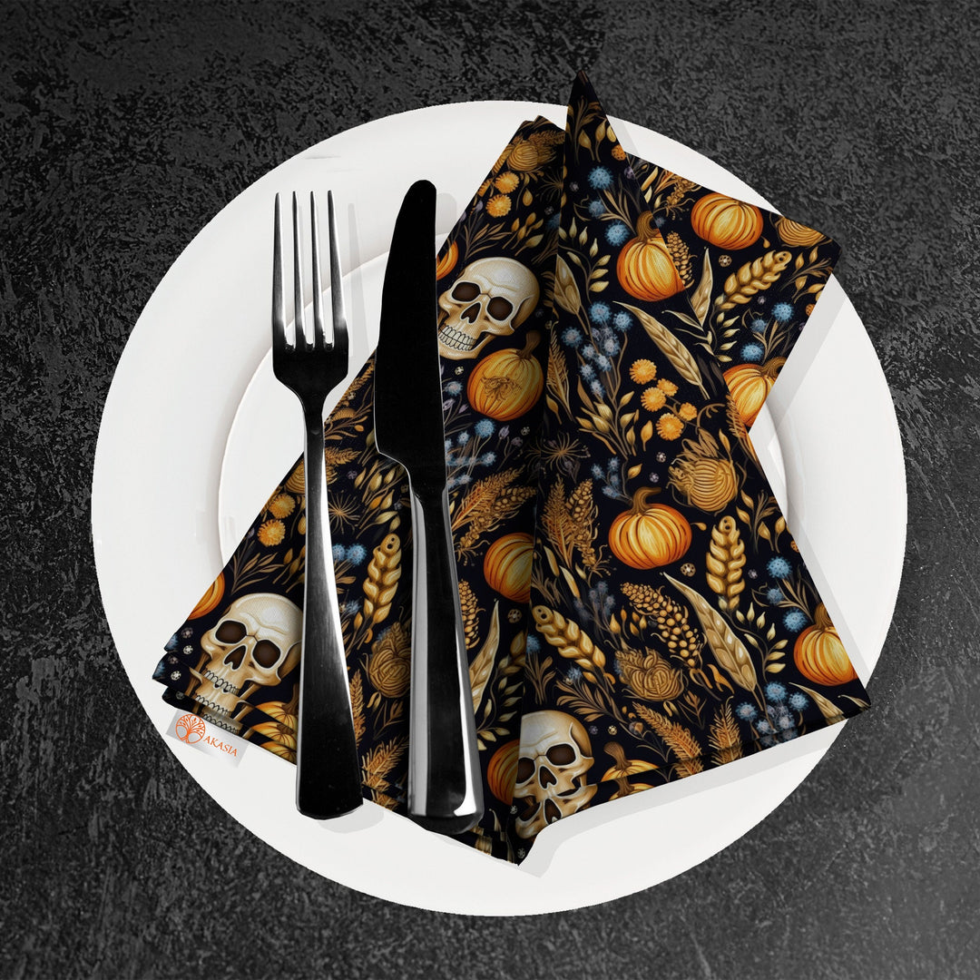 Halloween Napkin|Bat Print Napkin|Carved Pumpkin Napkin|Farmhouse Autumn Tableware|Housewarming Napkin|Fall Fabric Napkin