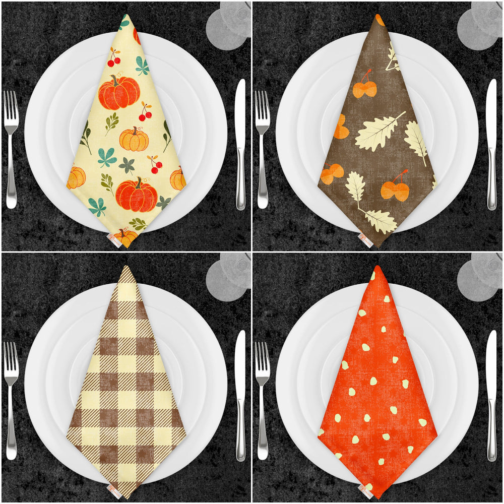 Fall Fabric Napkin|Pumpkin Print Napkin|Dry Leaf Acorn Napkin|Plaid Handkerchief|Farmhouse Autumn Tableware|Thanksgiving Decor