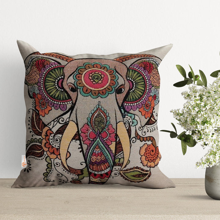 Deer and Elephant Print Handmade Belgian Gobelin Tapestry Cushion Cover