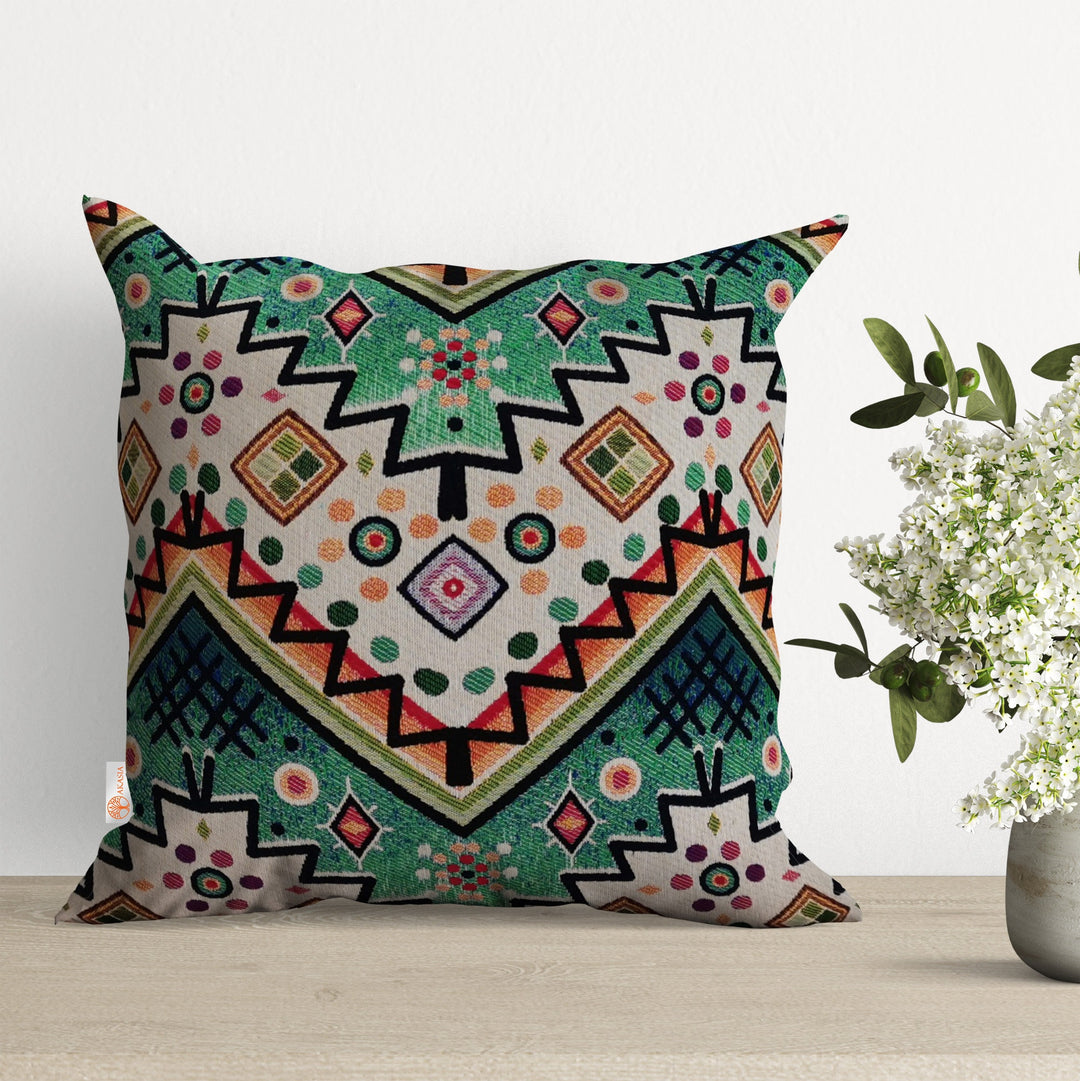 Geometric Kilim Pillow Case with Aztec Print