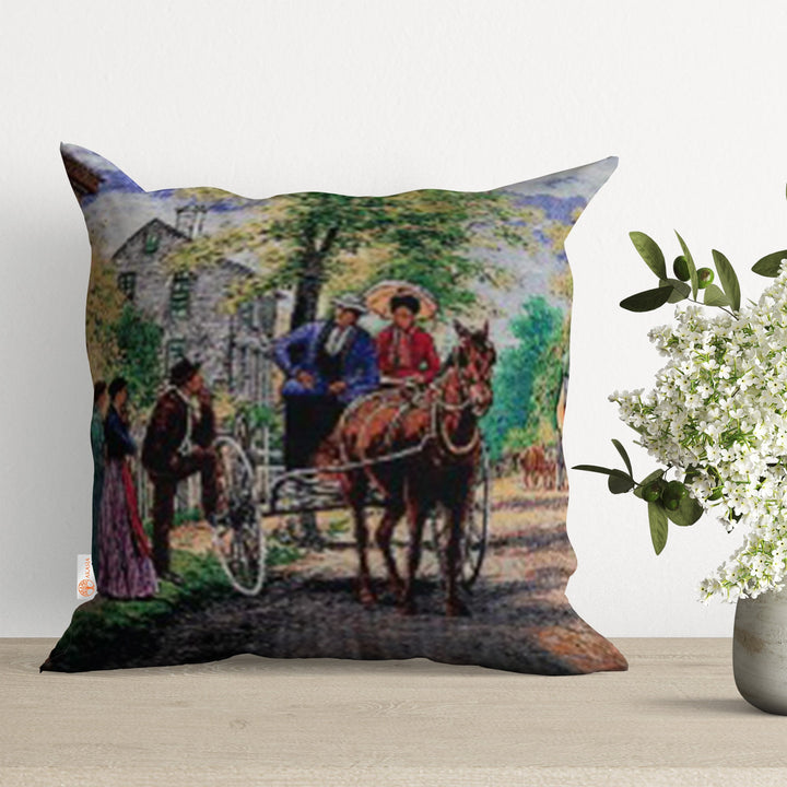 Tapestry Pillow Cover with Farm People