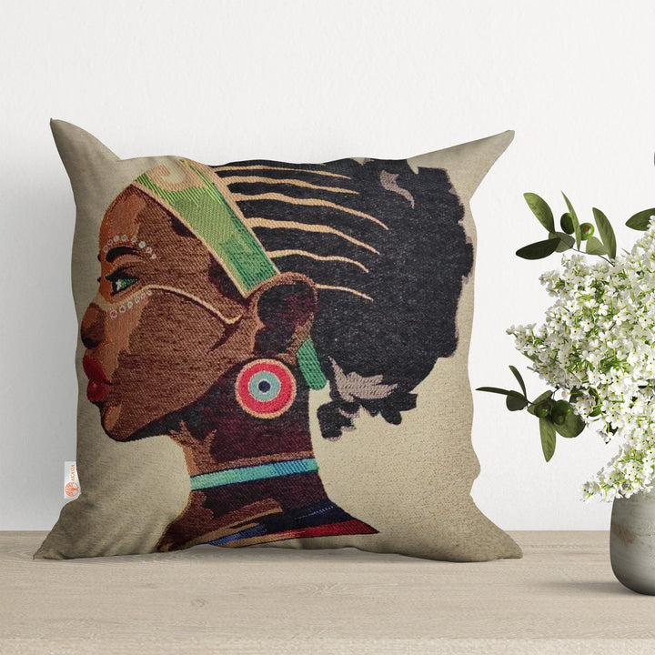 African Woman Print Gobelin Tapestry Throw Pillow Cover