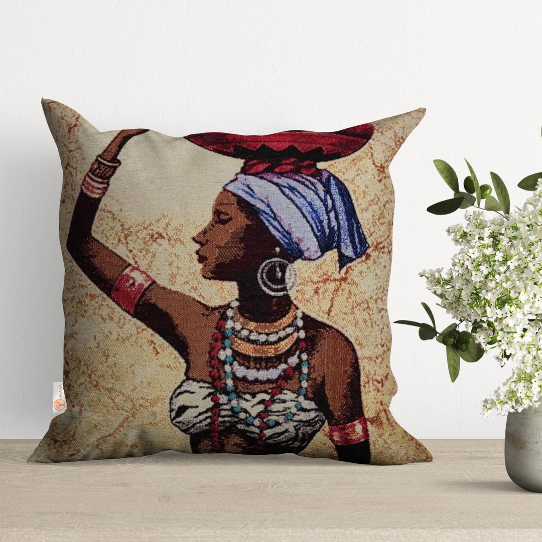 African Woman Print Gobelin Tapestry Throw Pillow Cover