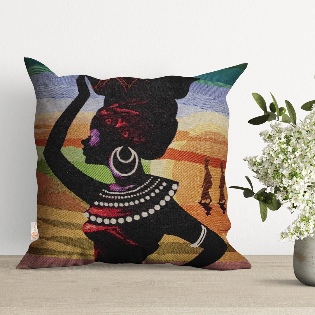 African Woman Print Gobelin Tapestry Throw Pillow Cover