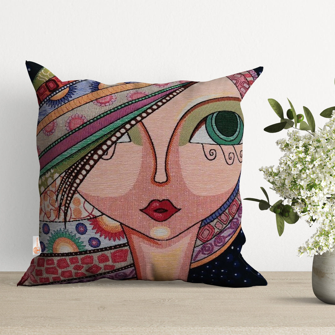 Modern Lady Woven Gobelin Tapestry Pillow Case