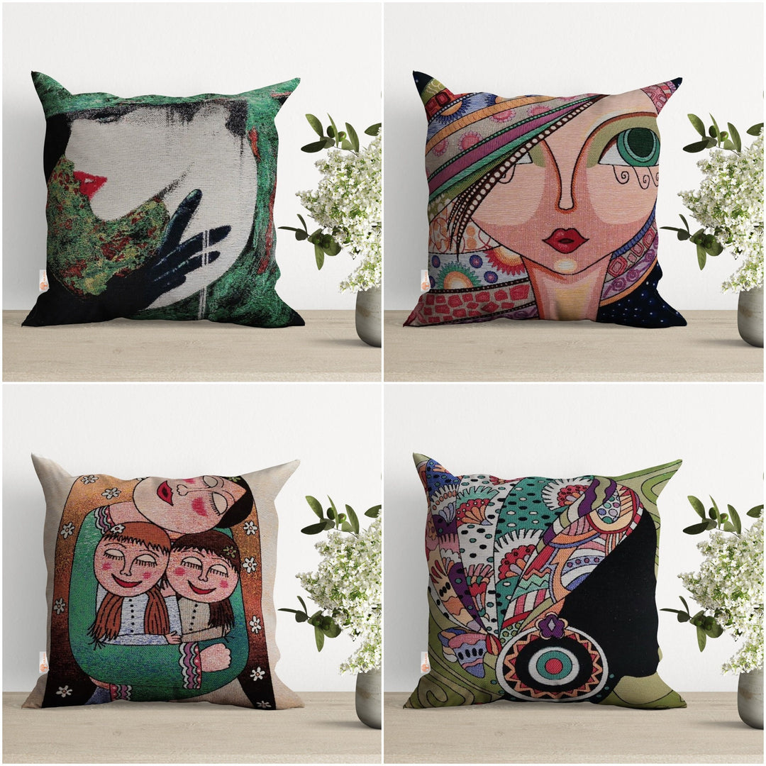 Modern Lady Woven Gobelin Tapestry Pillow Case