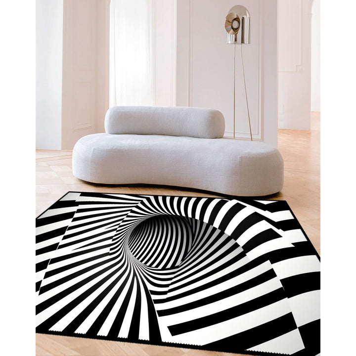 Optical Illusion Rug|Geometric Carpet|Black White 3D Illusion Area Rug|Machine-Washable Rug|Abstract Multi-Purpose Non-Slip Carpet