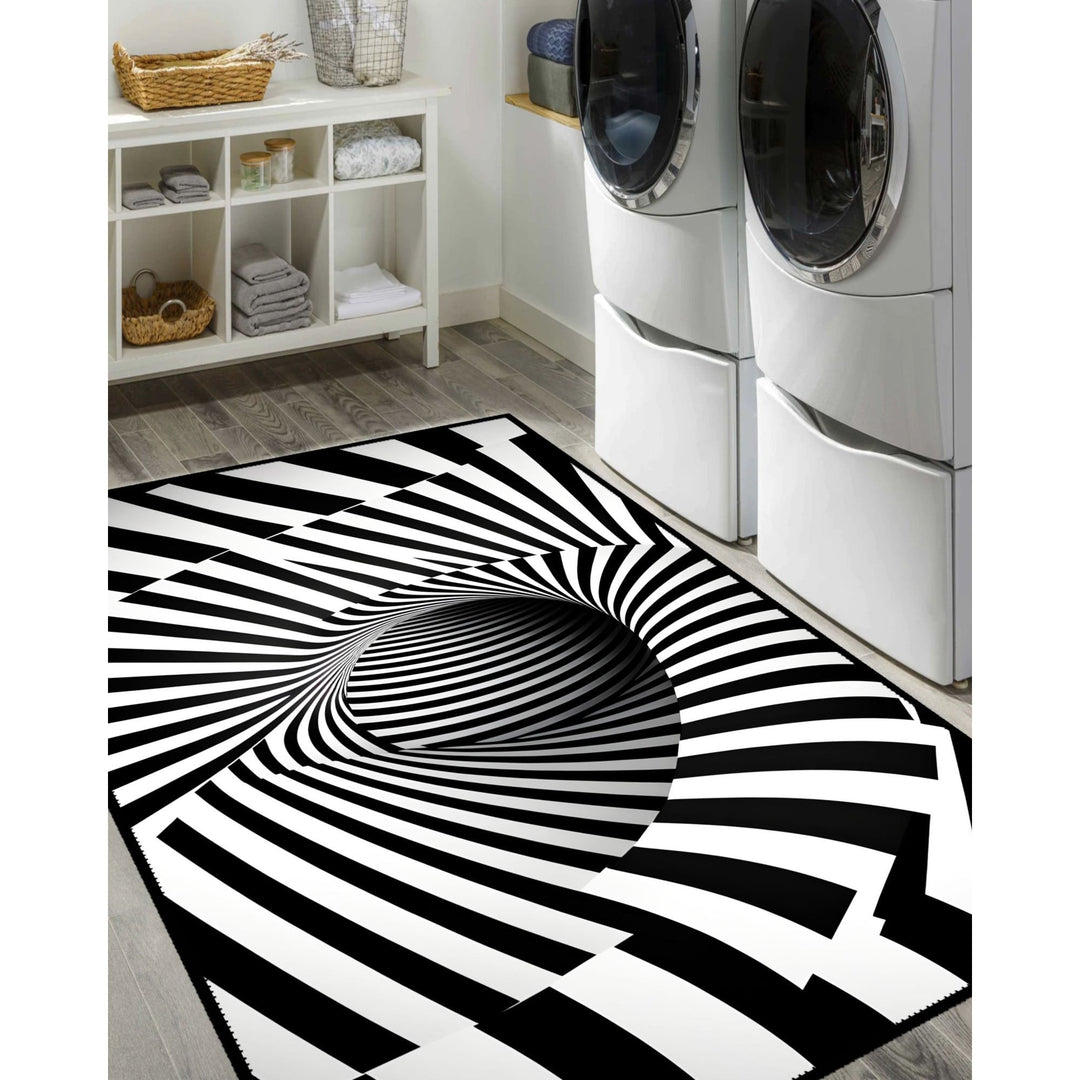 Optical Illusion Rug|Geometric Carpet|Black White 3D Illusion Area Rug|Machine-Washable Rug|Abstract Multi-Purpose Non-Slip Carpet