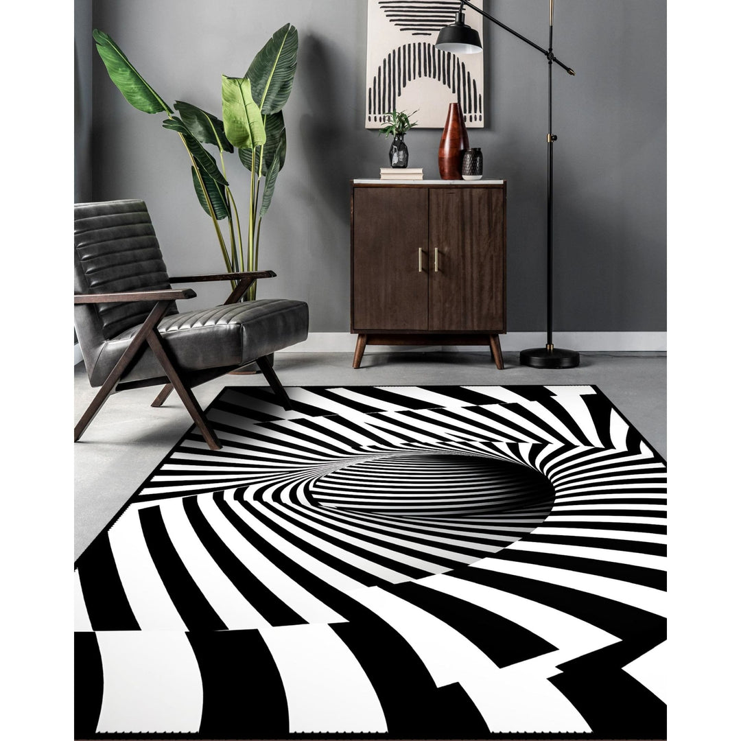 Optical Illusion Rug|Geometric Carpet|Black White 3D Illusion Area Rug|Machine-Washable Rug|Abstract Multi-Purpose Non-Slip Carpet