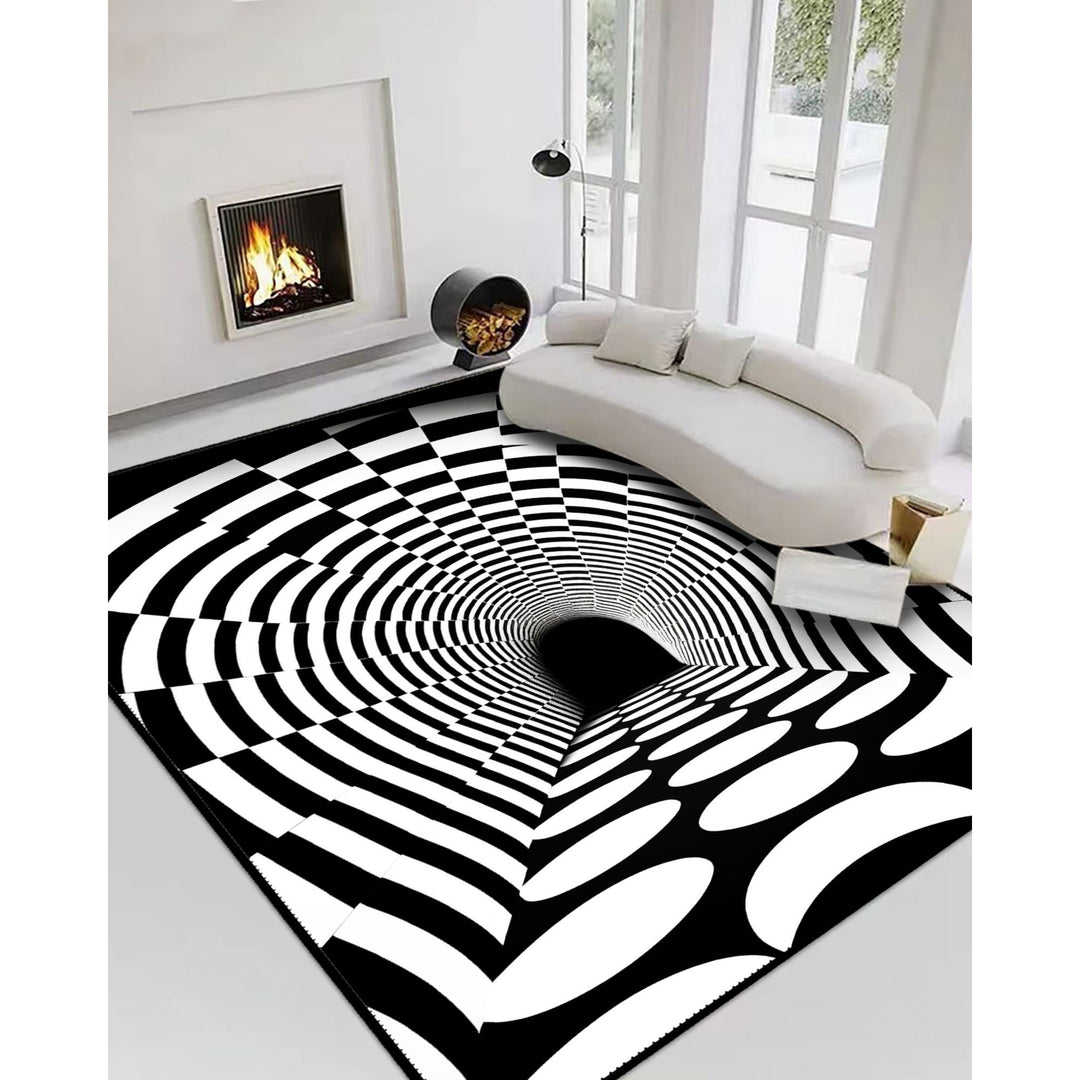 Optical Illusion Rug|Black White 3D Illusion Area Rug|Geometric Carpet|Machine-Washable Rug|Abstract Multi-Purpose Non-Slip Carpet