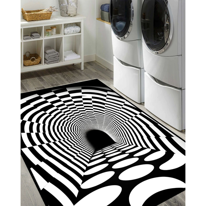 Optical Illusion Rug|Black White 3D Illusion Area Rug|Geometric Carpet|Machine-Washable Rug|Abstract Multi-Purpose Non-Slip Carpet