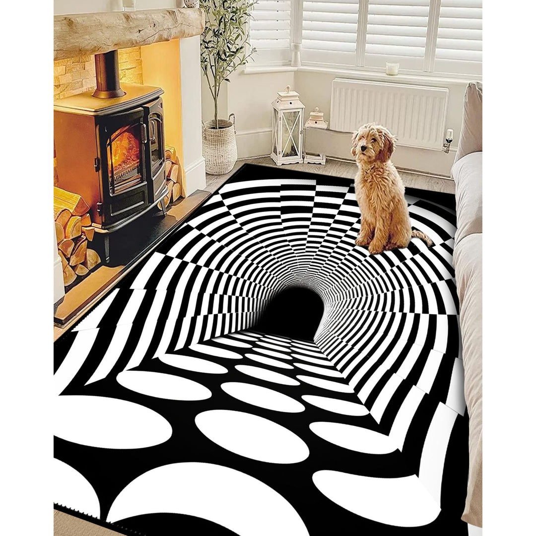 Optical Illusion Rug|Black White 3D Illusion Area Rug|Geometric Carpet|Machine-Washable Rug|Abstract Multi-Purpose Non-Slip Carpet