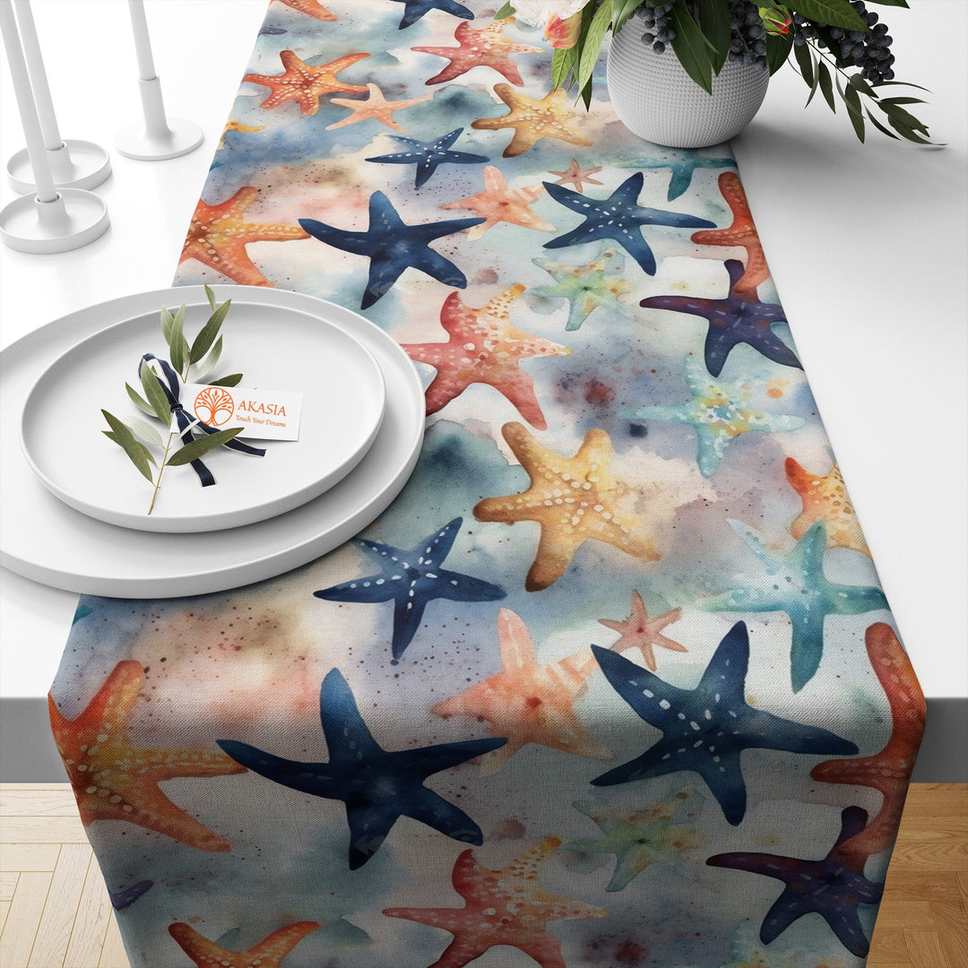 Beach House Runner|Fish Kitchen Decor|Decorative Table Top|Starfish Table Top|Whale Home Decor|Starfish Tablecloth|Coastal Runner